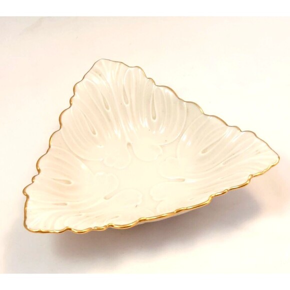 LENOX 24K Gold Decorated Triad Triangle Shaped Trinket Display Bowl Dish 7" - Picture 1 of 6